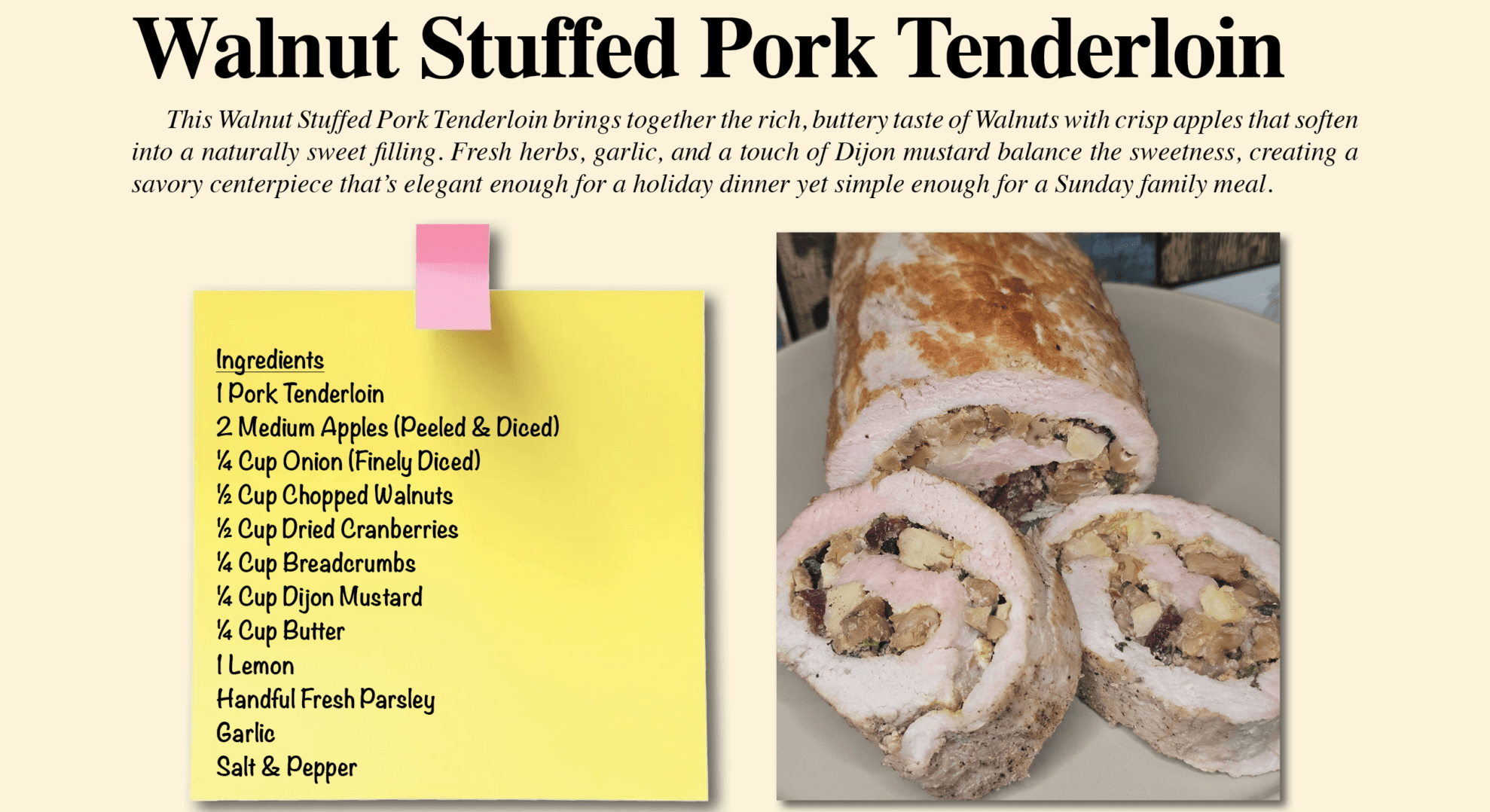 Field to Flavor: Walnut Stuffed Pork Tenderloin Recipe